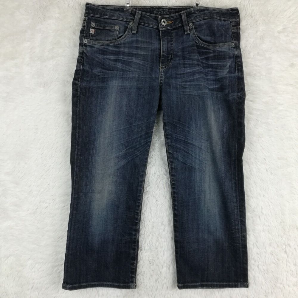 Big Star Womens Jeans Sweet Crop Denim Blue Indigo Wash Whiskered Mid Rise 29